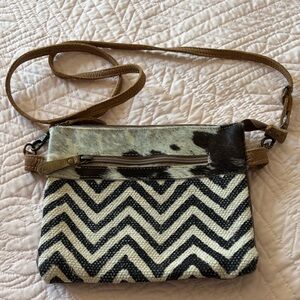 Myra Bag Black and Cream Chevron Crossbody